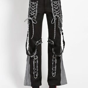 Rare Y2K Tripp NYC Hot Topic Bo Peep Black Lace-Up Pants with Checkered Print